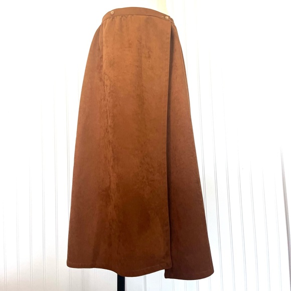 Vintage 70s Faux Suede Suit Matching Blazer and Midi Wrap Skirt Large Caramel - Picture 14 of 16